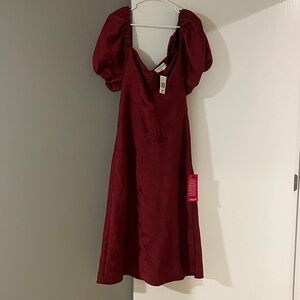 SACHIN & BABI Gabby Red Puff Sleeve Midi Dress Open Tie Back‎ Size Cherry 12 New